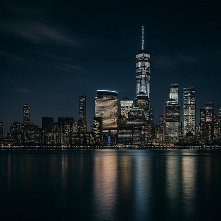 Manhattan Skyline at Night, New York City, USA.