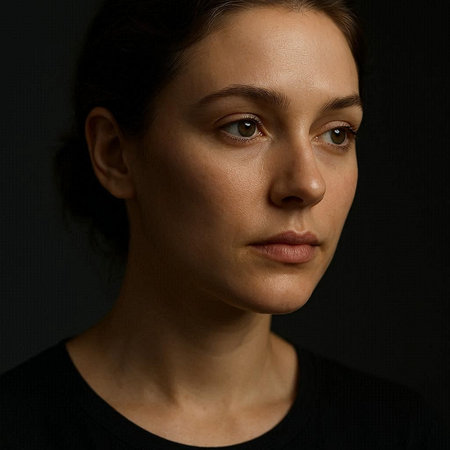Portrait of a beautiful woman on a dark background. Studio shot.