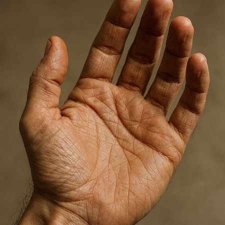 Human hand on a brown background. Close-up of human hand.
