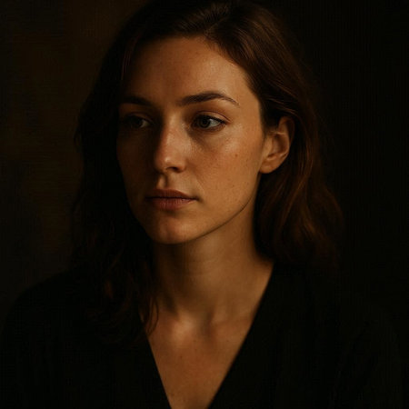 Portrait of a beautiful brunette woman on a dark background.