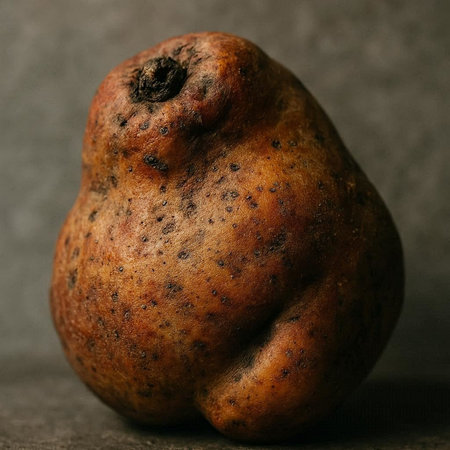 A rotten pear on a dark background. Close-up. Selective focus.の写真素材