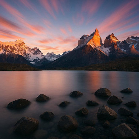 Fantastic sunset in Torres del Paine National Park, Patagonia, Chile
