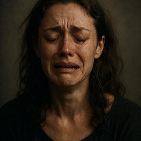 Portrait of a sad woman on a dark background. Close-up.