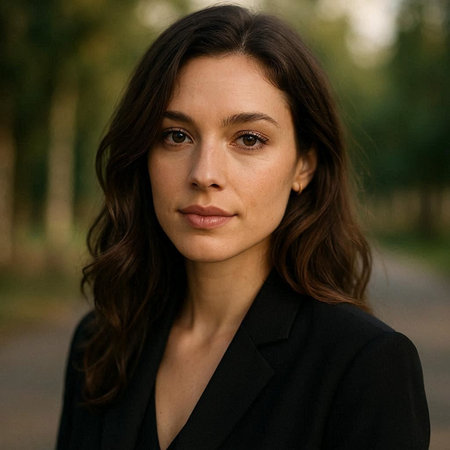 Portrait of a beautiful brunette woman in a black jacket.