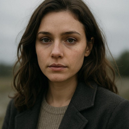 Portrait of a beautiful brunette girl in a coat on the street