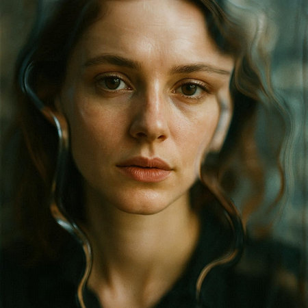 Close-up portrait of a beautiful young woman looking through the window