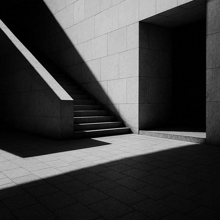 Abstract architecture background, empty dark room with stairs, 3d render illustration