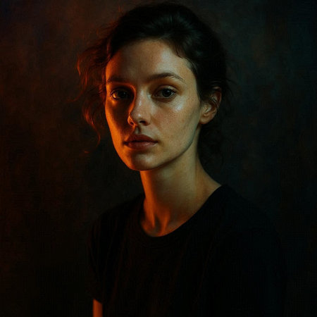 Portrait of a beautiful young woman in a dark room with smoke