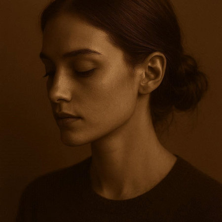 Portrait of a beautiful young woman in a black turtleneck