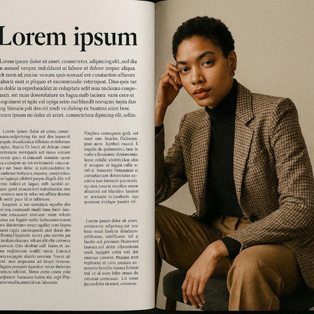 Young african american businesswoman in a suit sitting on the floor and reading a newspaper