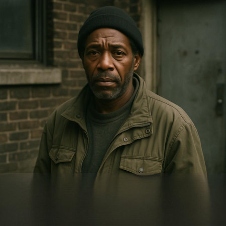 Portrait of a stylish african american man in a green jacket and hat.