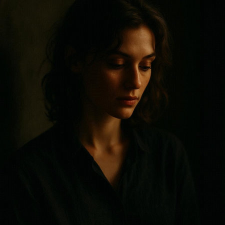 Portrait of a beautiful brunette woman in a black shirt.