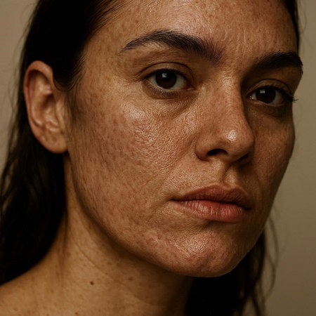 Portrait of a woman with freckles on her face.