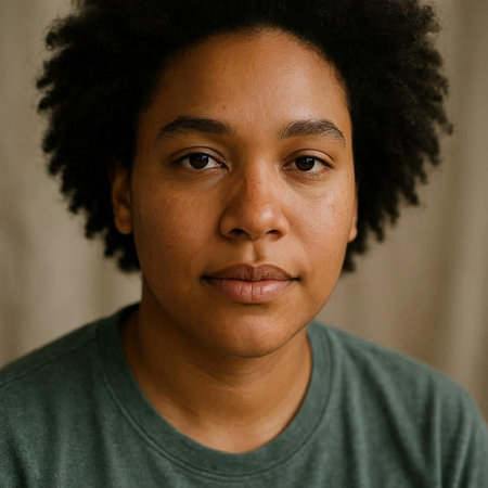 Portrait of a young african american woman with curly hairの写真素材