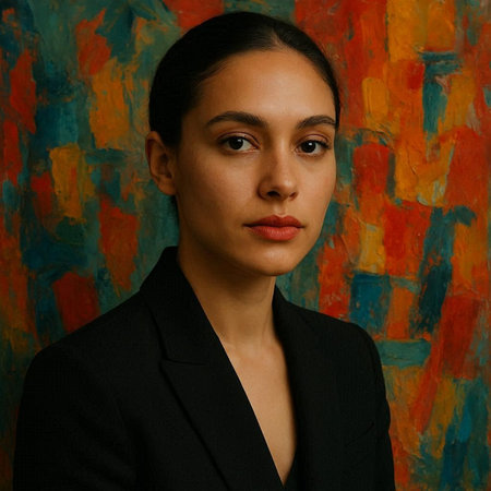 Portrait of a beautiful young woman in a black jacket on a colorful background