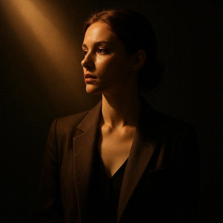 Portrait of a beautiful woman in a suit on a dark background