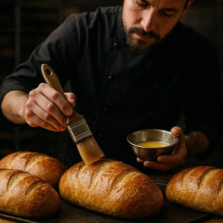 Croissants and croissants in the hands of a baker
