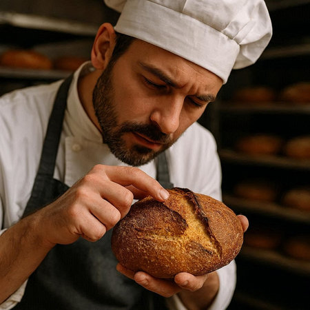 Croissants sprinkled with powdered sugar on a wooden table, black background
