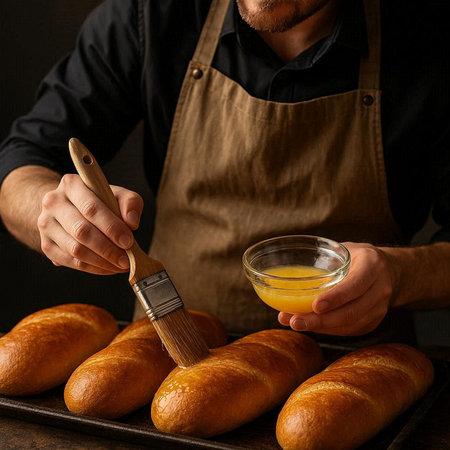 Cropped image of male baker in apron making buns.