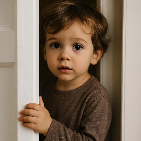 Portrait of a cute little boy looking out of the window.