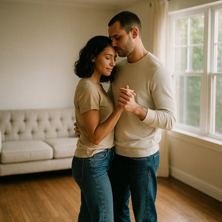Portrait of a beautiful mixed race couple in love at home.