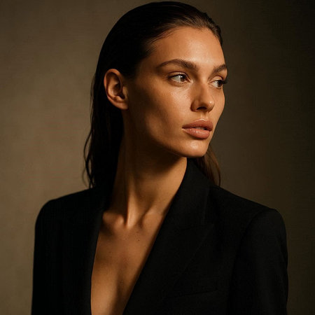 Portrait of a beautiful young brunette woman in a black jacket