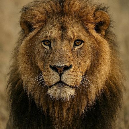 Portrait of a male lion in the Masai Mara National Park in Kenya