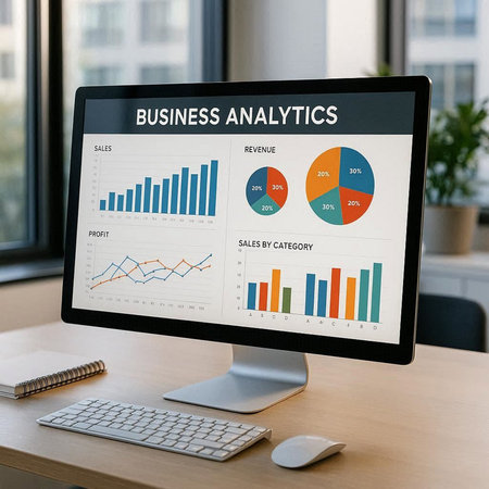 Business analysis concept shown on a computer screen with a business analysis chart
