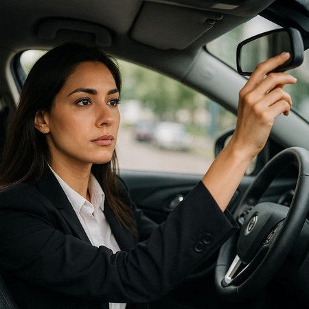 Portrait of a young businesswoman driving a car in the city