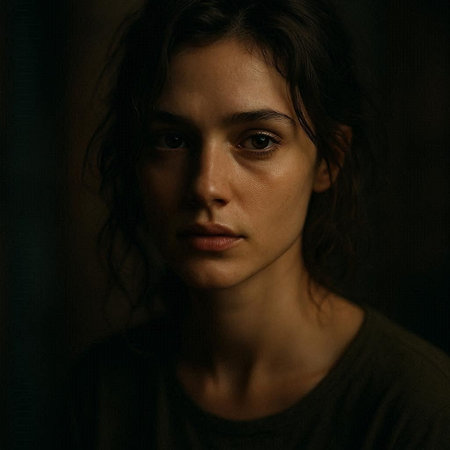 Portrait of a beautiful young brunette woman on a dark background