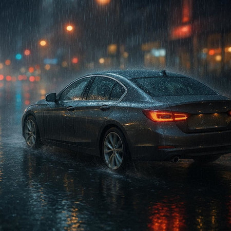 Car in the rain on a rainy day. 3d rendering.