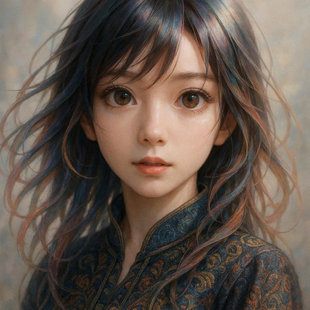 Portrait of a beautiful girl with blue eyes and long hair.の写真素材
