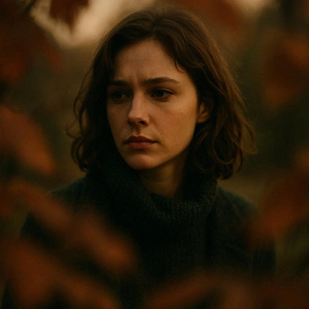 Portrait of a young woman in the autumn forest with red leaves