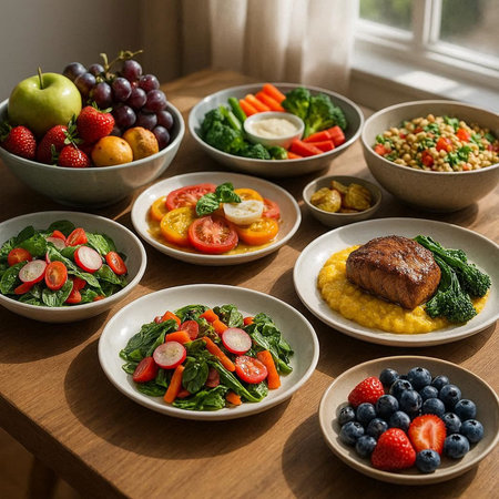 Healthy food on a wooden table. Diet and healthy eating concept
