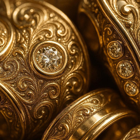 Jewelry background. Golden rings close-up macro photo.の写真素材