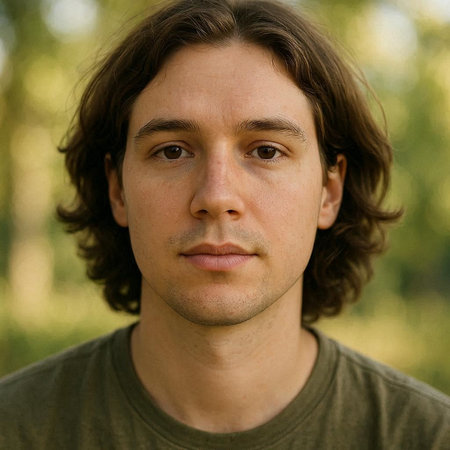 Portrait of a young handsome man in green t-shirt.