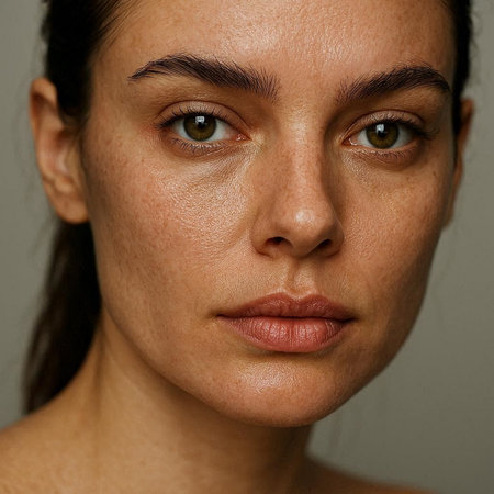 Portrait of a young beautiful woman with freckles on her face