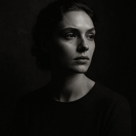 Portrait of a beautiful woman in a black sweater on a dark background