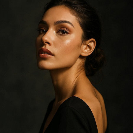 Portrait of a beautiful young brunette woman on a dark background