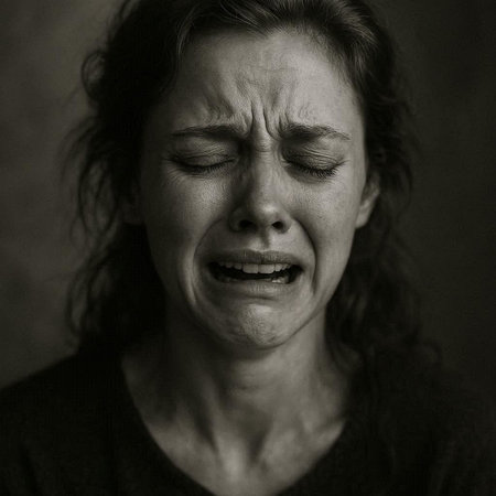 Portrait of a crying woman with tears on her face. Studio shot.