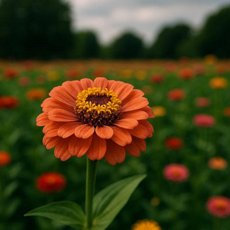 Zinnia flower in the field. Zinnia elegans.