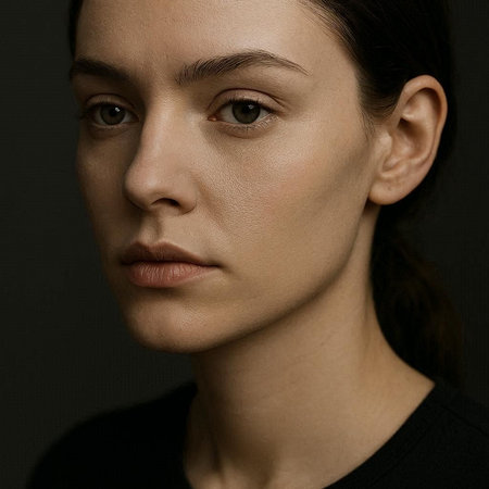 Portrait of a beautiful young woman with brown eyes. Studio shot.