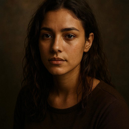 Portrait of a beautiful young woman on a dark background. Close-up.
