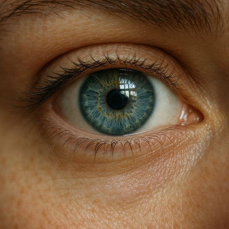 Close-up of human blue eye. Macro shot of human eye.