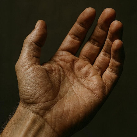 Close up of human hand showing stop gesture with grunge background.