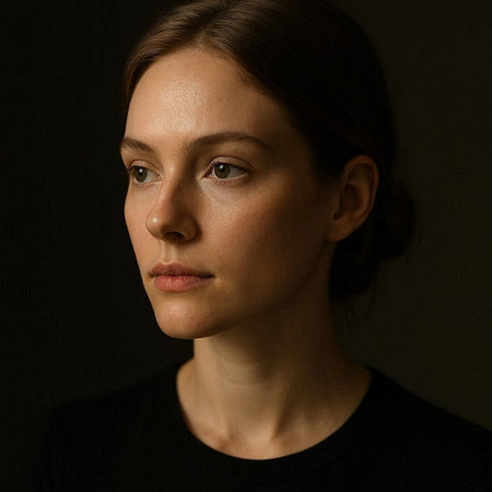 Portrait of a beautiful young woman with long brown hair on a black background