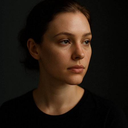 Portrait of a young woman on a black background. Close-up.