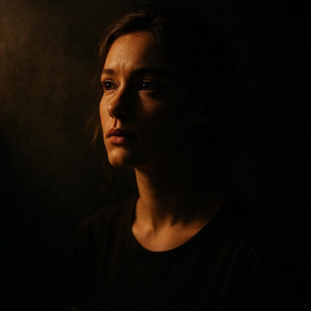 Portrait of a beautiful young woman on a dark background in the Studio