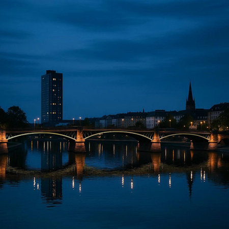 Night view of Pont de Bir-Hakeim bridge, Strasbourg, France