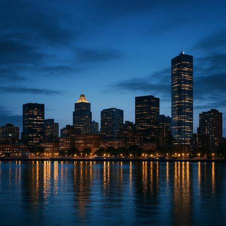 Boston Skyline at Dusk, Boston, Massachusetts, United States.